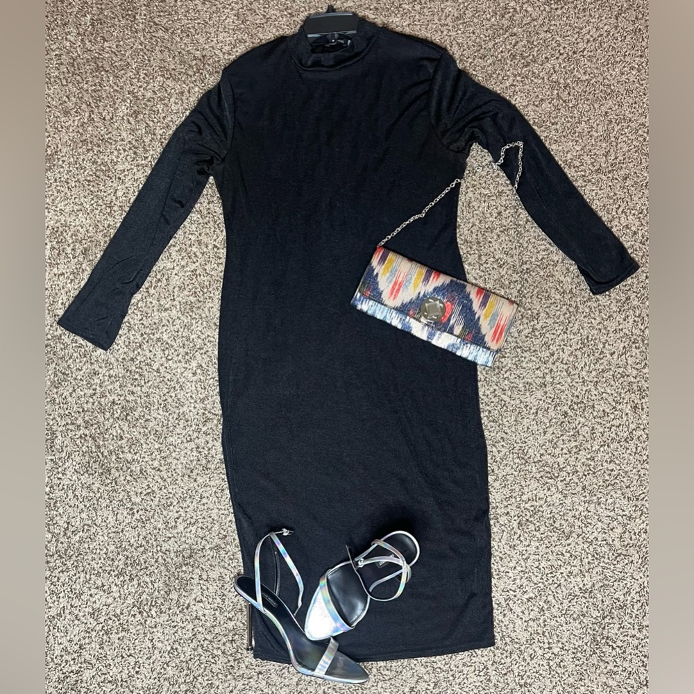 PLUS TEXTURED SLINKY HIGH NECK MIDI DRESS- Size 12